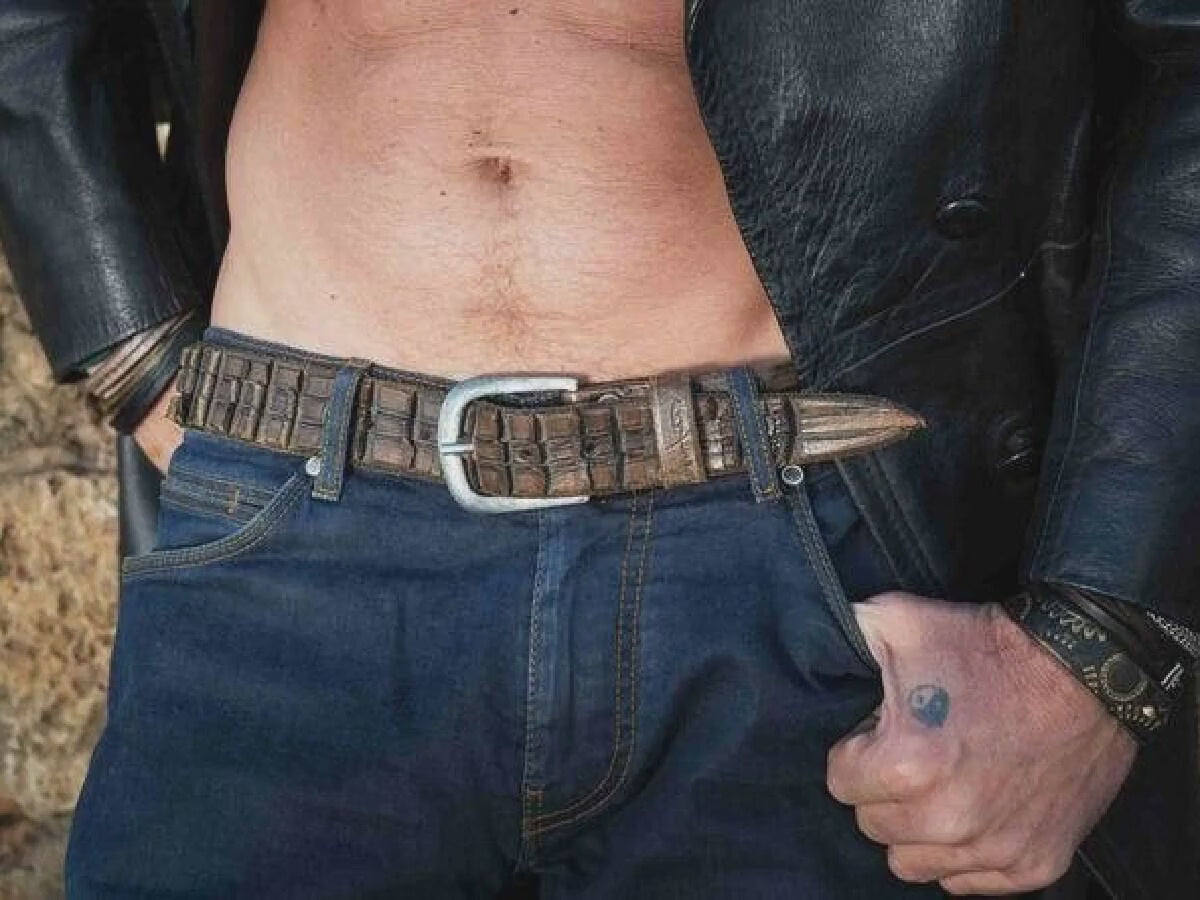 brown leather belt mens crafted fashion accessory with unique ornate design perfect gift for men