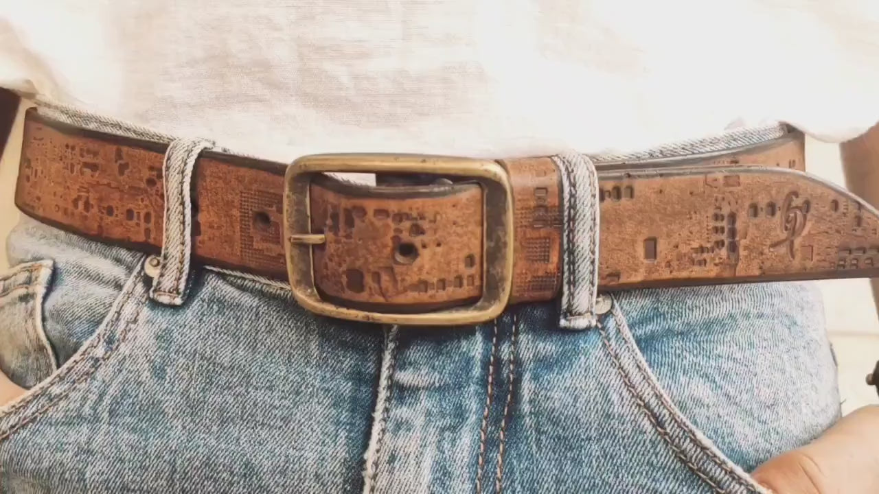 western style brown leather belt with unique design personalized gift for him and her electronic stamp perfect for any occasion