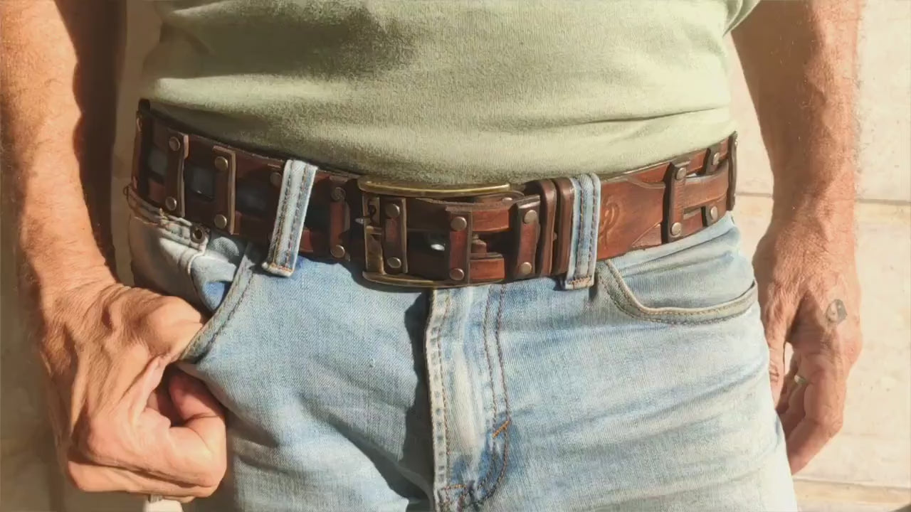 handcrafted leather belt for men by ishaor designer artisan vintage style perfect personalized gift