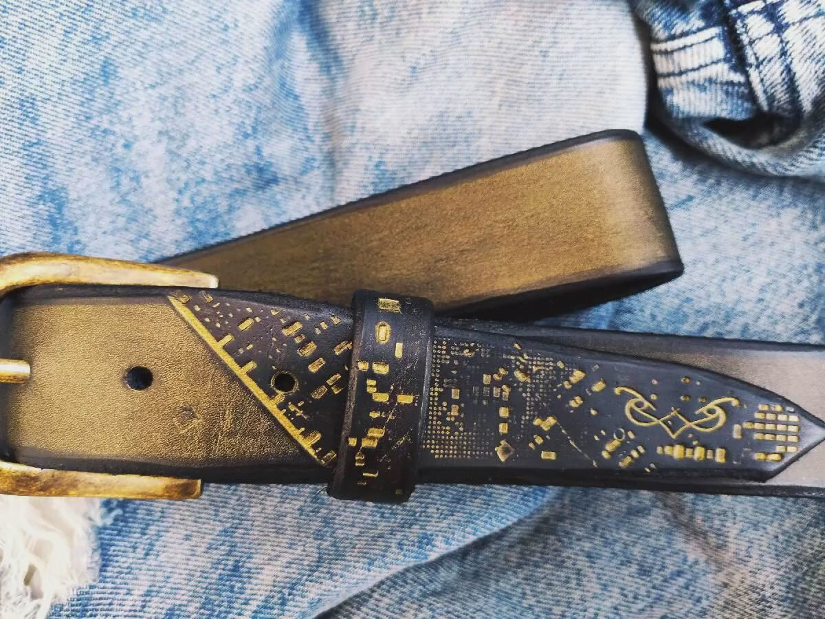 gorgeous black and gold leather belt elegant computer card design gift for her by ishaor