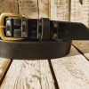 handcrafted original black leather studded belt (3.6cm width) with bronze buckle