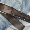 unique dark brown handmade leather belt gift for him