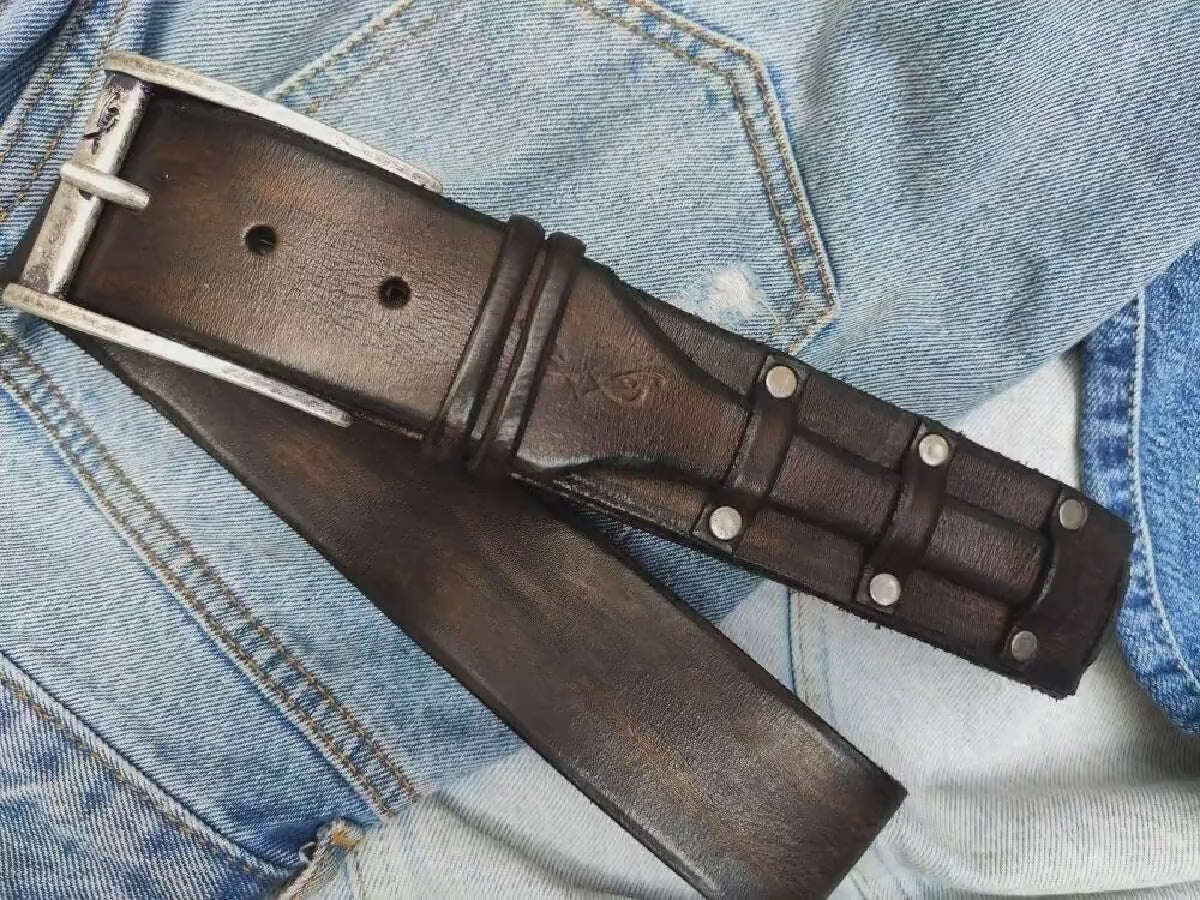 unique dark brown handmade leather belt gift for him
