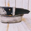 handmade white leather belt with black wash unique double strap design ishaor