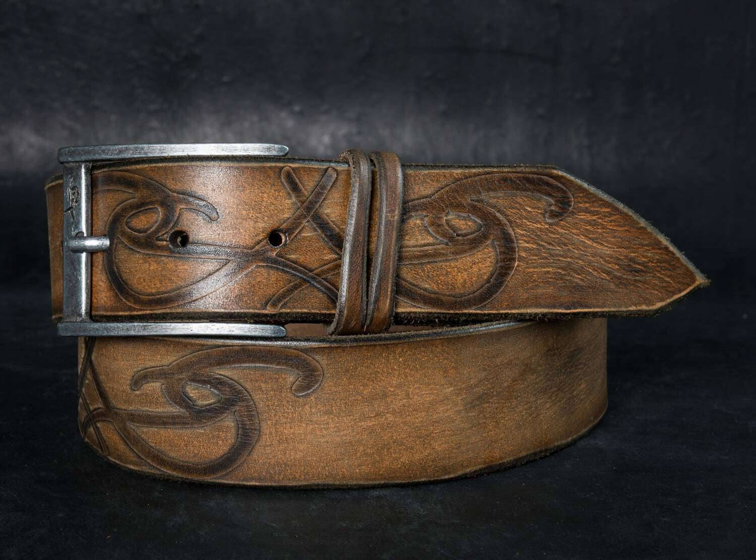 mens artisan brown leather belt by ishaor with personalizable option