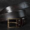 brown leather mens belt with western style buckle handcrafted leather accessories for mens fashion