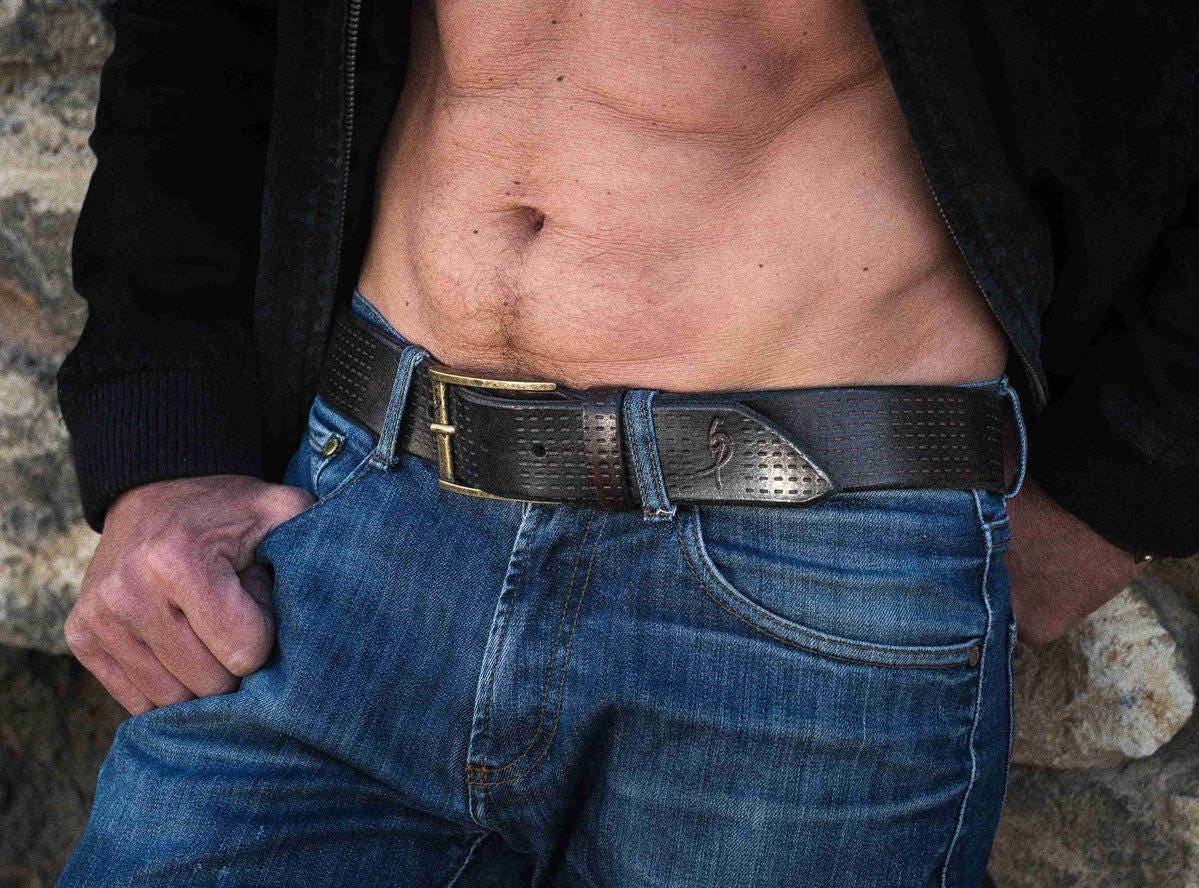 brown leather mens belt with western style buckle handcrafted leather accessories for mens fashion