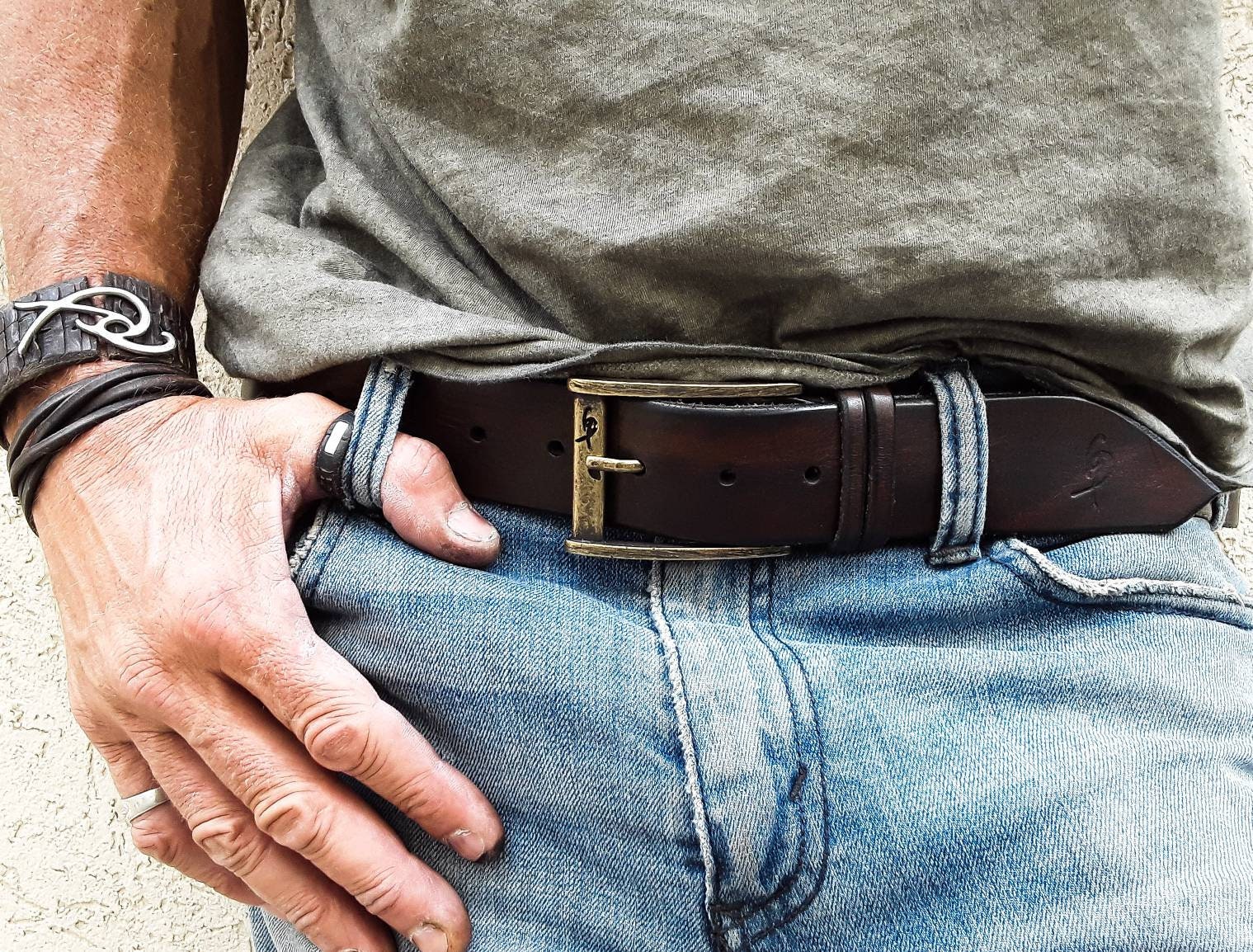 ishaor handmade brown leather rodeo style belt high quality for everyday wear