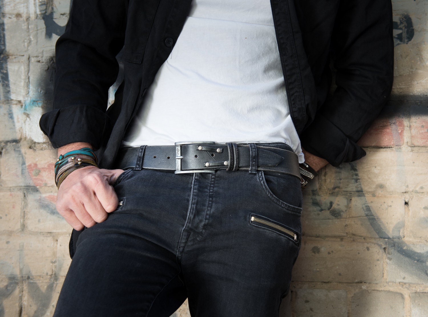 rustic leather belt for men – personalized rocker look