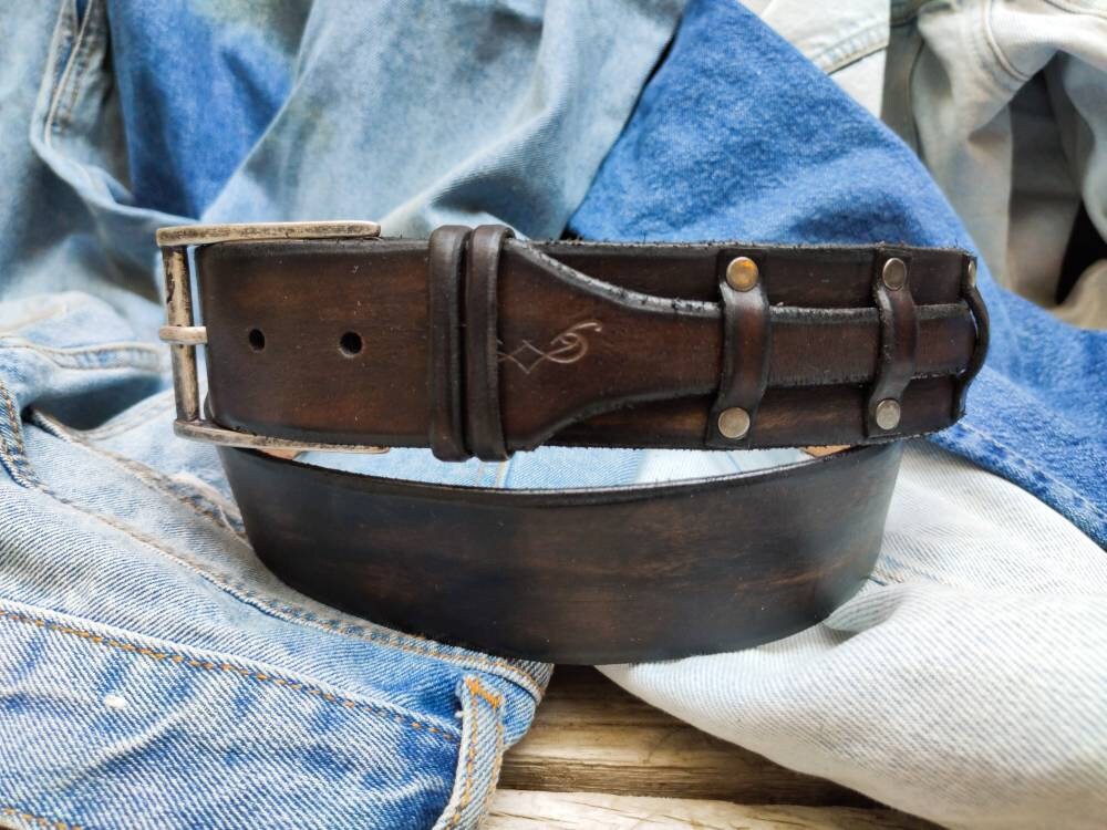 unique dark brown handmade leather belt gift for him