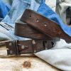 unique dark brown handmade leather belt gift for him