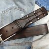 unique dark brown handmade leather belt gift for him