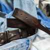 unique dark brown handmade leather belt gift for him