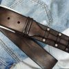 unique dark brown handmade leather belt gift for him