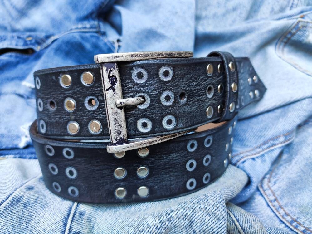 handmade brown gray leather belt for men perfect for jeans fashion accessories and unique gift