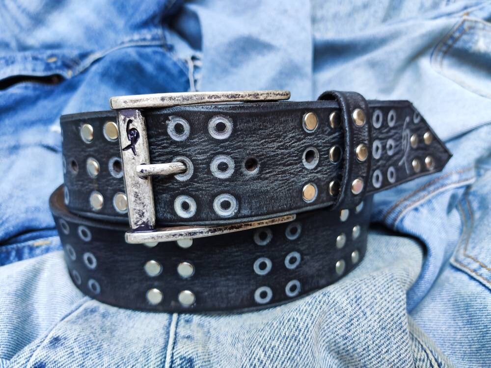 handmade brown gray leather belt for men perfect for jeans fashion accessories and unique gift