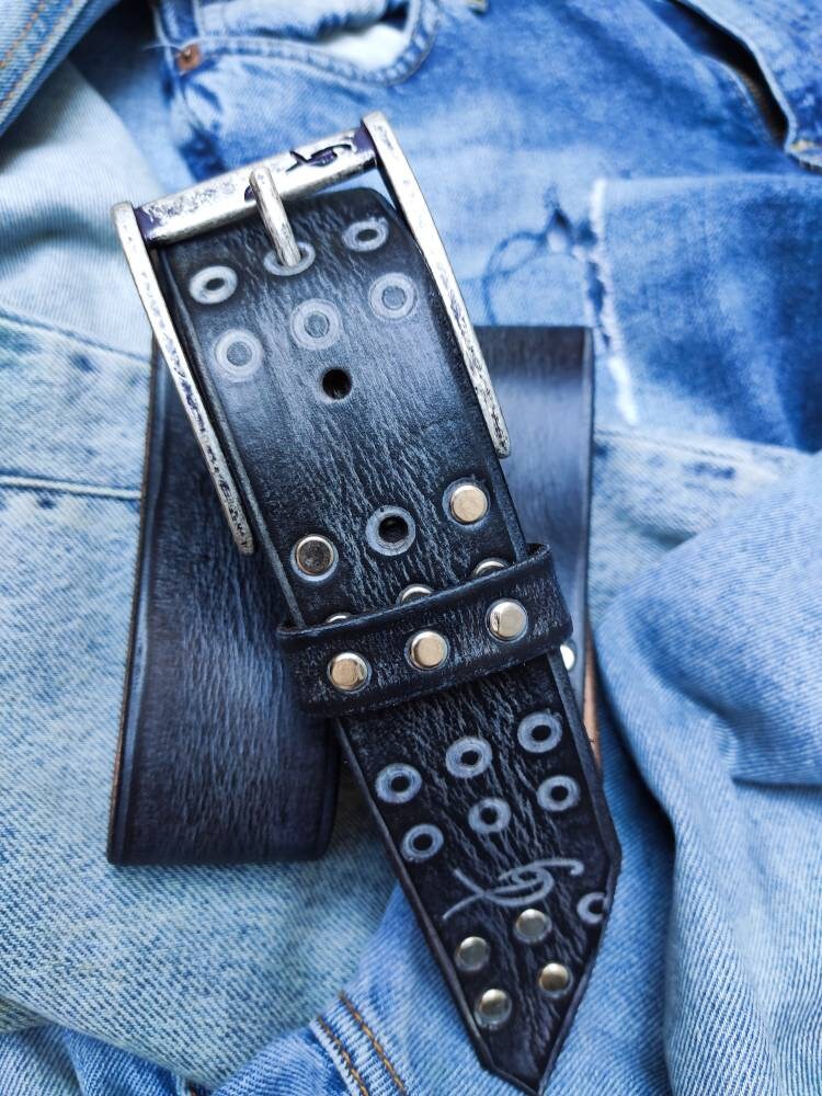 handmade brown gray leather belt for men perfect for jeans fashion accessories and unique gift