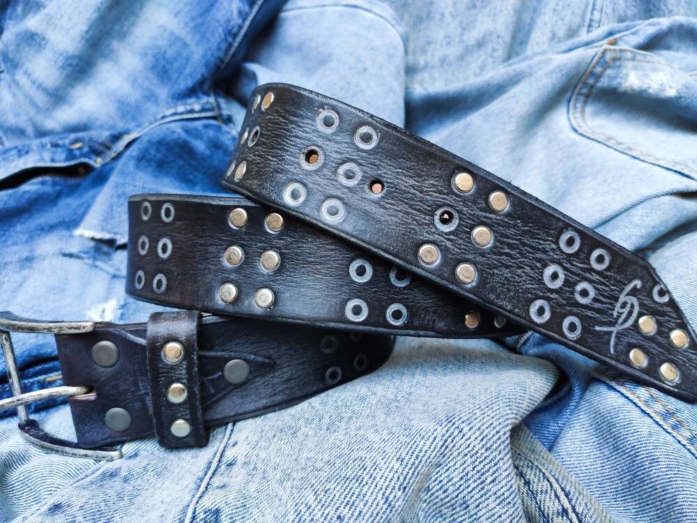 handmade brown gray leather belt for men perfect for jeans fashion accessories and unique gift