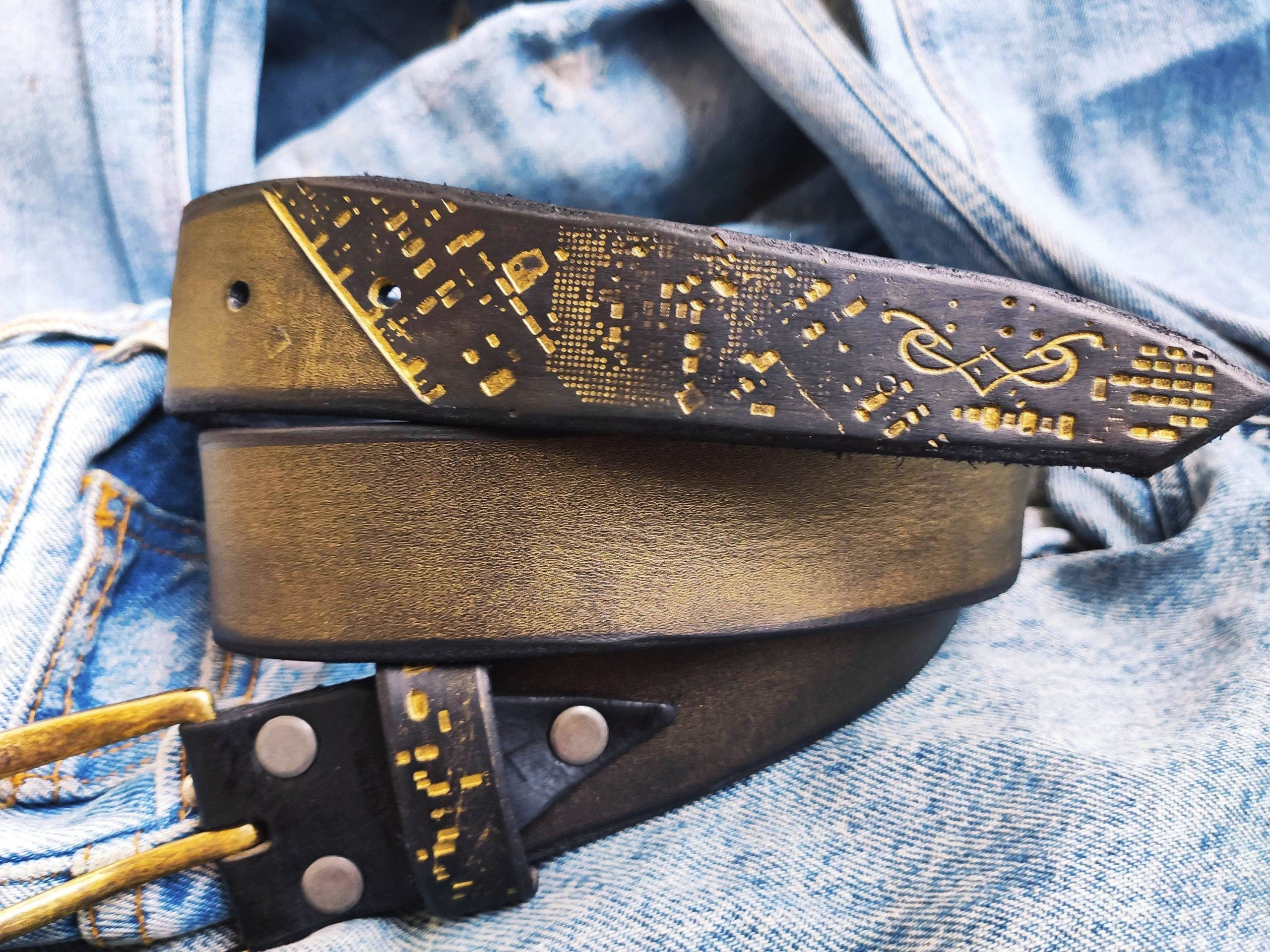 gorgeous black and gold leather belt elegant computer card design gift for her by ishaor