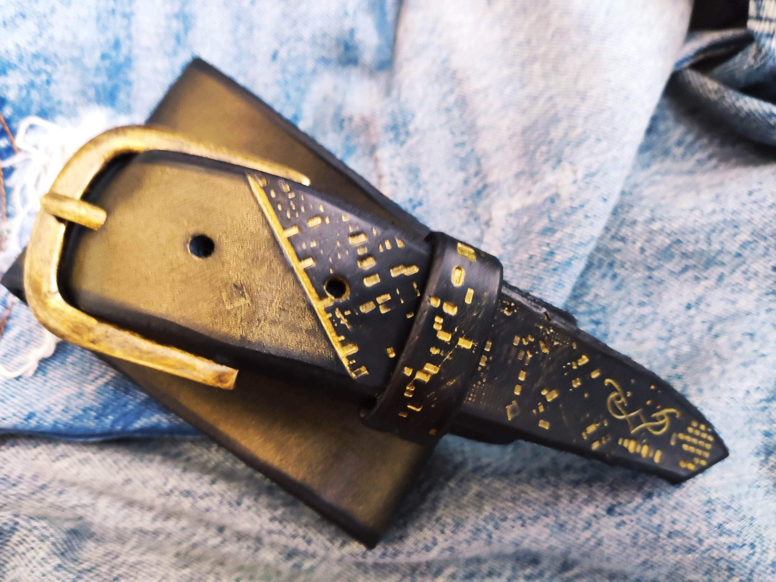 gorgeous black and gold leather belt elegant computer card design gift for her by ishaor