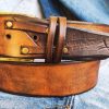 handmade brown leather men's belt cowboy fashion customizable