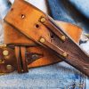 handmade brown leather men's belt cowboy fashion customizable