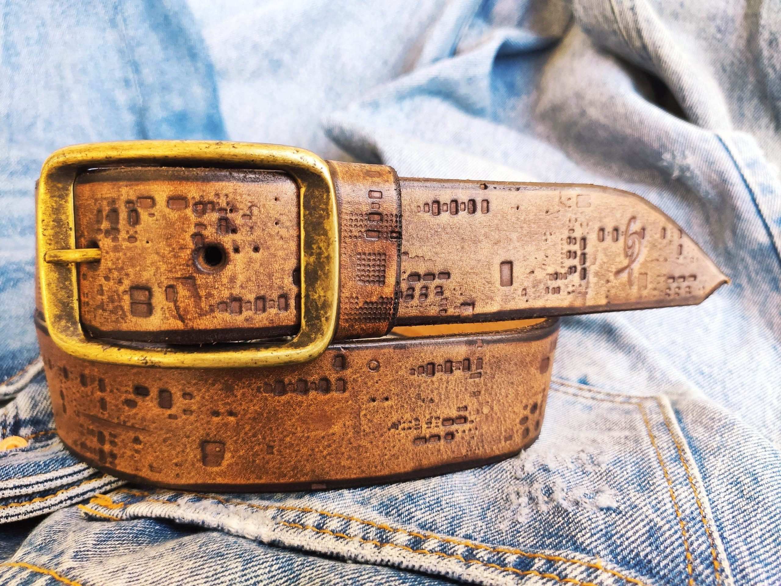 western style brown leather belt with unique design personalized gift for him and her electronic stamp perfect for any occasion