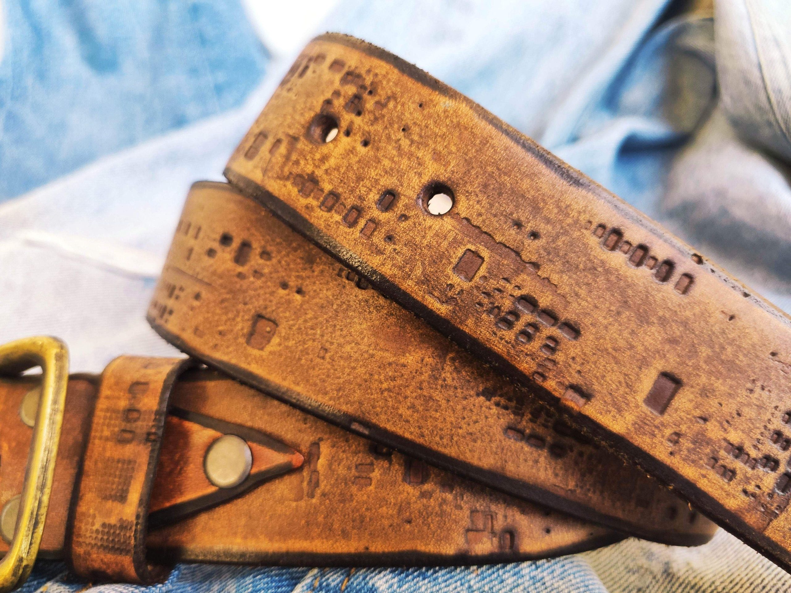 western style brown leather belt with unique design personalized gift for him and her electronic stamp perfect for any occasion