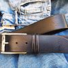 black leather mens belt with silver buckle and personalization option