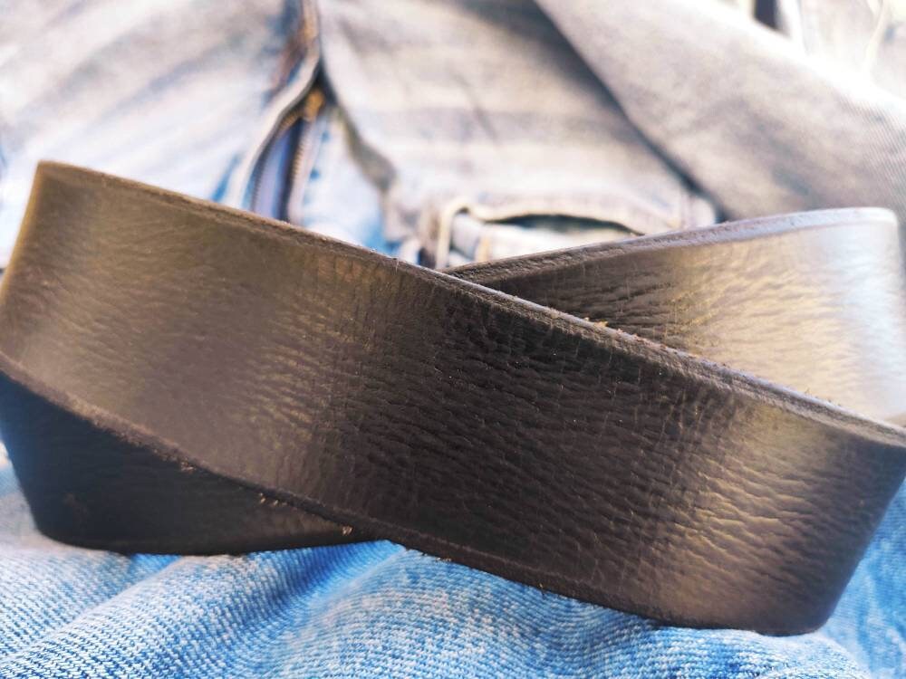 black leather mens belt with silver buckle and personalization option
