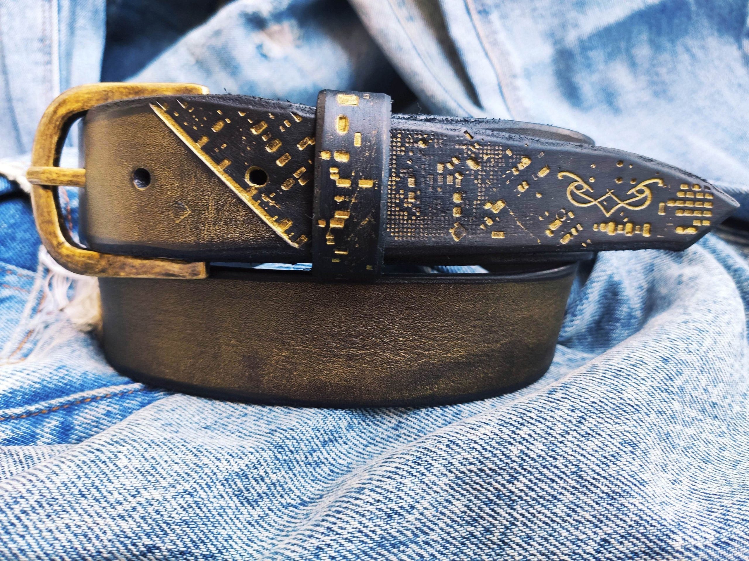 gorgeous black and gold leather belt elegant computer card design gift for her by ishaor