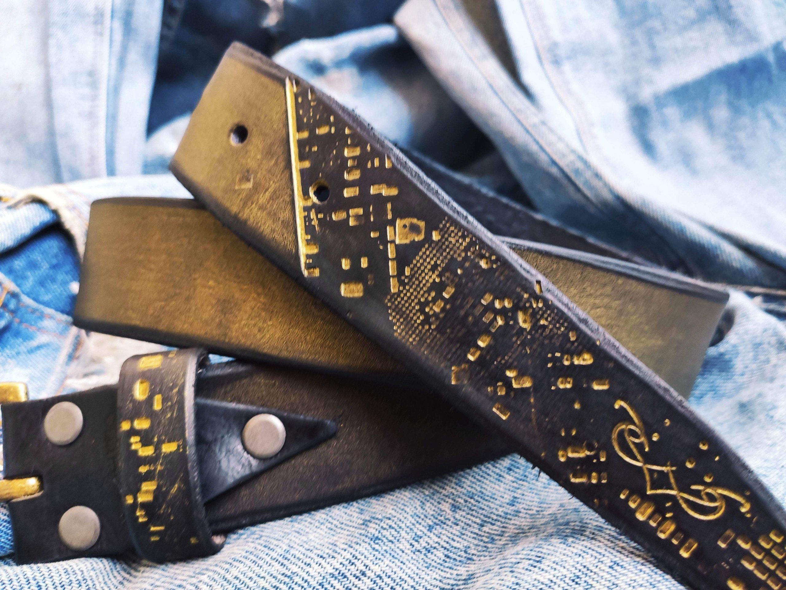 gorgeous black and gold leather belt elegant computer card design gift for her by ishaor