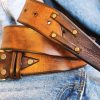 handmade brown leather men's belt cowboy fashion customizable