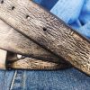 vintage mens leather belt customizable gift for him in light grey with black wash ideal for jeans