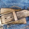 vintage mens leather belt customizable gift for him in light grey with black wash ideal for jeans