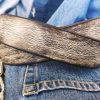 vintage mens leather belt customizable gift for him in light grey with black wash ideal for jeans
