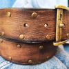 brown leather belt for guitarists two tone design pick storage and bronze studs brown leather belt for guitarists two tone design pick storage and bronze studs