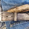 vintage mens leather belt customizable gift for him in light grey with black wash ideal for jeans
