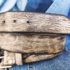 vintage mens leather belt customizable gift for him in light grey with black wash ideal for jeans