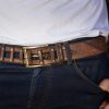 ishaor brown leather belt mens buckle art design original fashion piece
