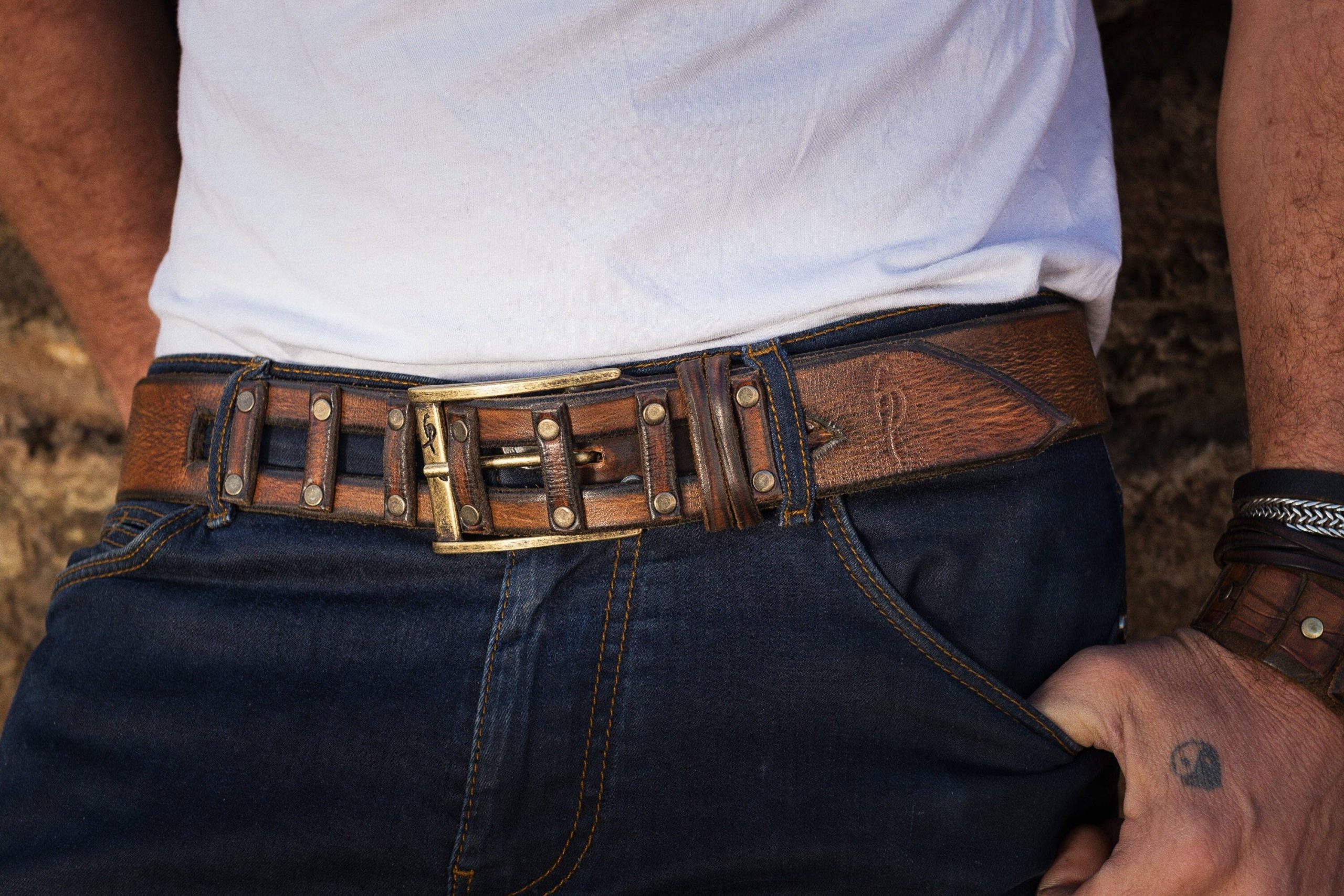 ishaor brown leather belt mens buckle art design original fashion piece