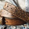handmade leather belt steampunk style with gears 4.2 cm wide brown with silver & brass accents perfect for bikers handmade leather belt steampunk style with gears 4.2 cm wide brown with silver & brass accents perfect for bikers