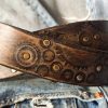 handmade leather belt steampunk style with gears 4.2 cm wide brown with silver & brass accents perfect for bikers handmade leather belt steampunk style with gears 4.2 cm wide brown with silver & brass accents perfect for bikers