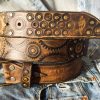 handmade leather belt steampunk style with gears 4.2 cm wide brown with silver & brass accents perfect for bikers handmade leather belt steampunk style with gears 4.2 cm wide brown with silver & brass accents perfect for bikers