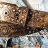 handmade leather belt steampunk style with gears 4.2 cm wide brown with silver & brass accents perfect for bikers handmade leather belt steampunk style with gears 4.2 cm wide brown with silver & brass accents perfect for bikers