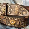 handmade leather belt steampunk style with gears 4.2 cm wide brown with silver & brass accents perfect for bikers handmade leather belt steampunk style with gears 4.2 cm wide brown with silver & brass accents perfect for bikers