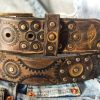 handmade leather belt steampunk style with gears 4.2 cm wide brown with silver & brass accents perfect for bikers handmade leather belt steampunk style with gears 4.2 cm wide brown with silver & brass accents perfect for bikers