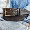 western style leather belt in dark brown with gray wash and buckle by ishaor perfect for mens jeans