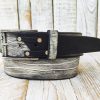 handmade white leather belt with black wash unique double strap design ishaor