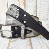 handmade white leather belt with black wash unique double strap design ishaor